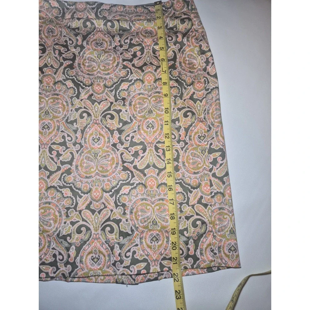 J. Crew Women's Paisley Pencil Skirt Size 8 Green/Gold Boho Chic